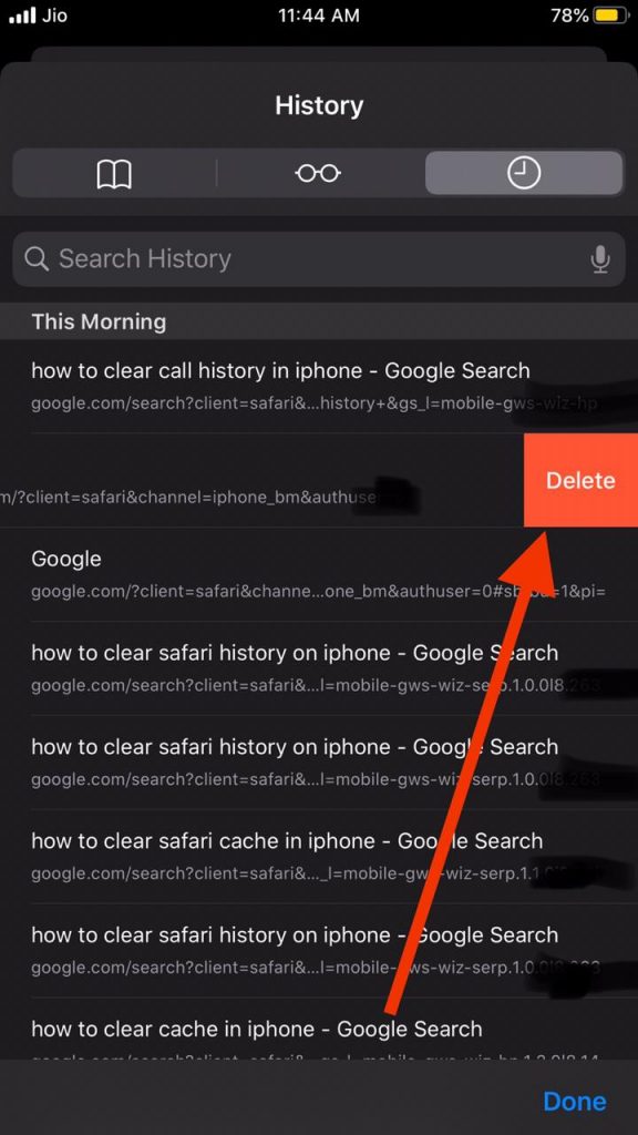delete all safari search history